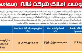 آگهی مزایده عمومی املاک شرکت خانه(سهامی خاص) به شماره 1404/514/1/الف  مورخ 1404/7/1  (نوبت اول)